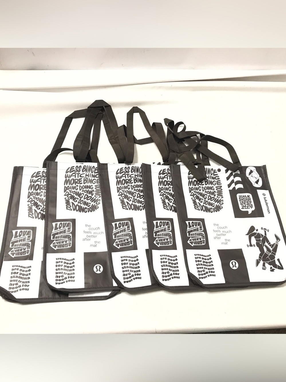 (5) Lululemon 2026 Size L Reusable Shopping Tote Lunch Bag Yoga New 2026 Edition
